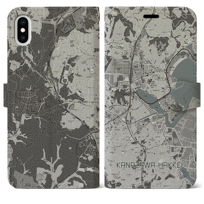 【金沢八景（神奈川県）】地図柄iPhoneケース（手帳タイプ）モノトーン・iPhone XS Max 用