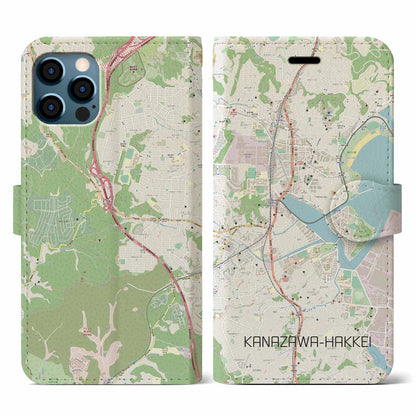 【金沢八景（神奈川県）】地図柄iPhoneケース（手帳タイプ）ナチュラル・iPhone 12 / 12 Pro 用