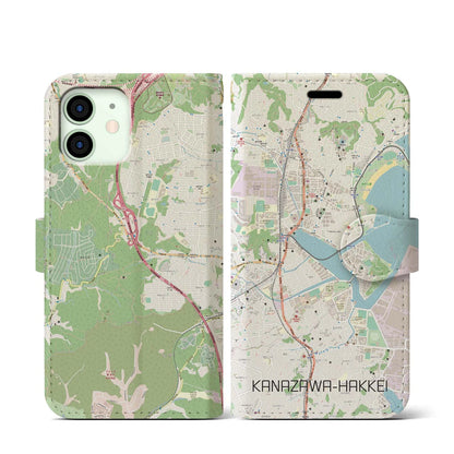 【金沢八景（神奈川県）】地図柄iPhoneケース（手帳タイプ）ナチュラル・iPhone 12 mini 用