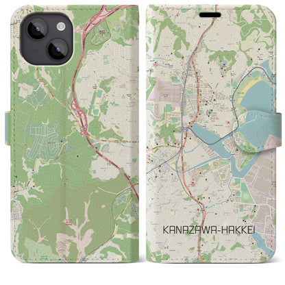 【金沢八景（神奈川県）】地図柄iPhoneケース（手帳タイプ）ナチュラル・iPhone 14 Plus 用