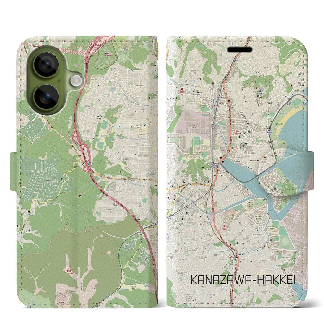 【金沢八景（神奈川県）】地図柄iPhoneケース（手帳タイプ）ナチュラル・iPhone 17 Pro Max 用