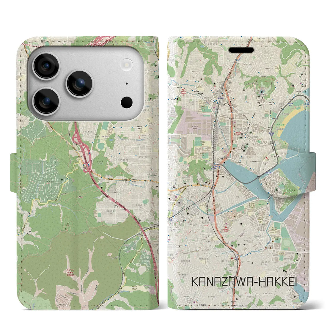 【金沢八景(神奈川県)】地図柄iPhoneケース(手帳タイプ)モノトーン・iPhone 17 Pro Max 用