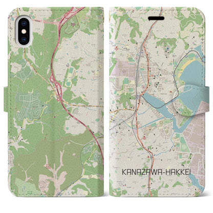 【金沢八景（神奈川県）】地図柄iPhoneケース（手帳タイプ）ナチュラル・iPhone XS Max 用