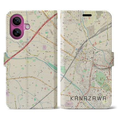 【金沢（石川県）】地図柄iPhoneケース（手帳タイプ）ナチュラル・iPhone 16 Pro 用