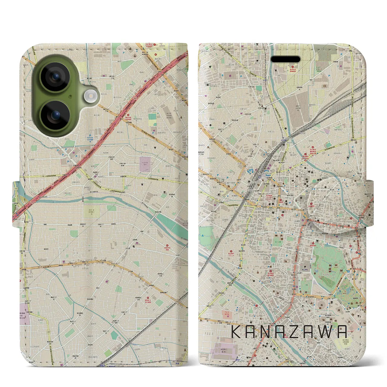 【金沢（石川県）】地図柄iPhoneケース（手帳タイプ）