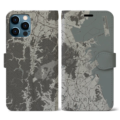 【苅田（福岡県）】地図柄iPhoneケース（手帳タイプ）モノトーン・iPhone 12 / 12 Pro 用