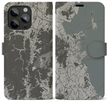 【苅田（福岡県）】地図柄iPhoneケース（手帳タイプ）モノトーン・iPhone 15 Pro Max 用