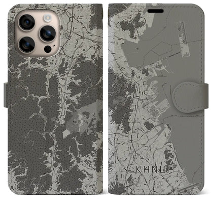 【苅田（福岡県）】地図柄iPhoneケース（手帳タイプ）モノトーン・iPhone 16 Plus 用