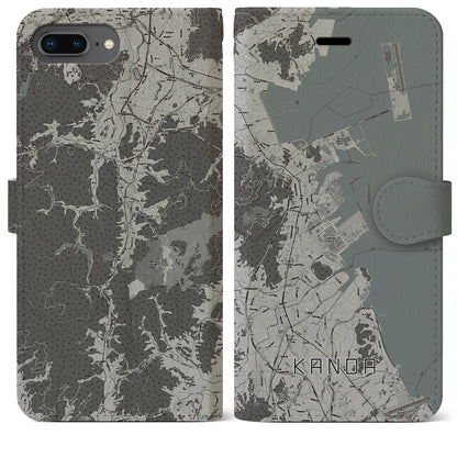 【苅田（福岡県）】地図柄iPhoneケース（手帳タイプ）モノトーン・iPhone 8Plus /7Plus / 6sPlus / 6Plus 用