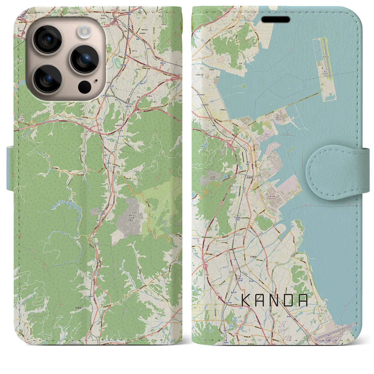 【苅田（福岡県）】地図柄iPhoneケース（手帳タイプ）ナチュラル・iPhone 16 Plus 用