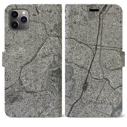 【神田（東京都）】地図柄iPhoneケース（手帳タイプ）モノトーン・iPhone 11 Pro Max 用
