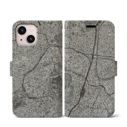 【神田（東京都）】地図柄iPhoneケース（手帳タイプ）モノトーン・iPhone 13 mini 用