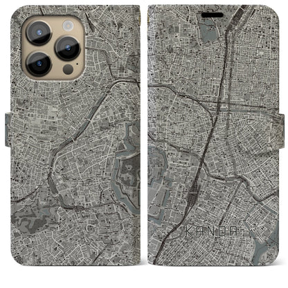【神田（東京都）】地図柄iPhoneケース（手帳タイプ）モノトーン・iPhone 14 Pro Max 用