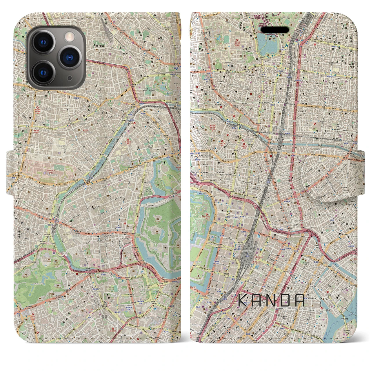 【神田（東京都）】地図柄iPhoneケース（手帳タイプ）ナチュラル・iPhone 11 Pro Max 用