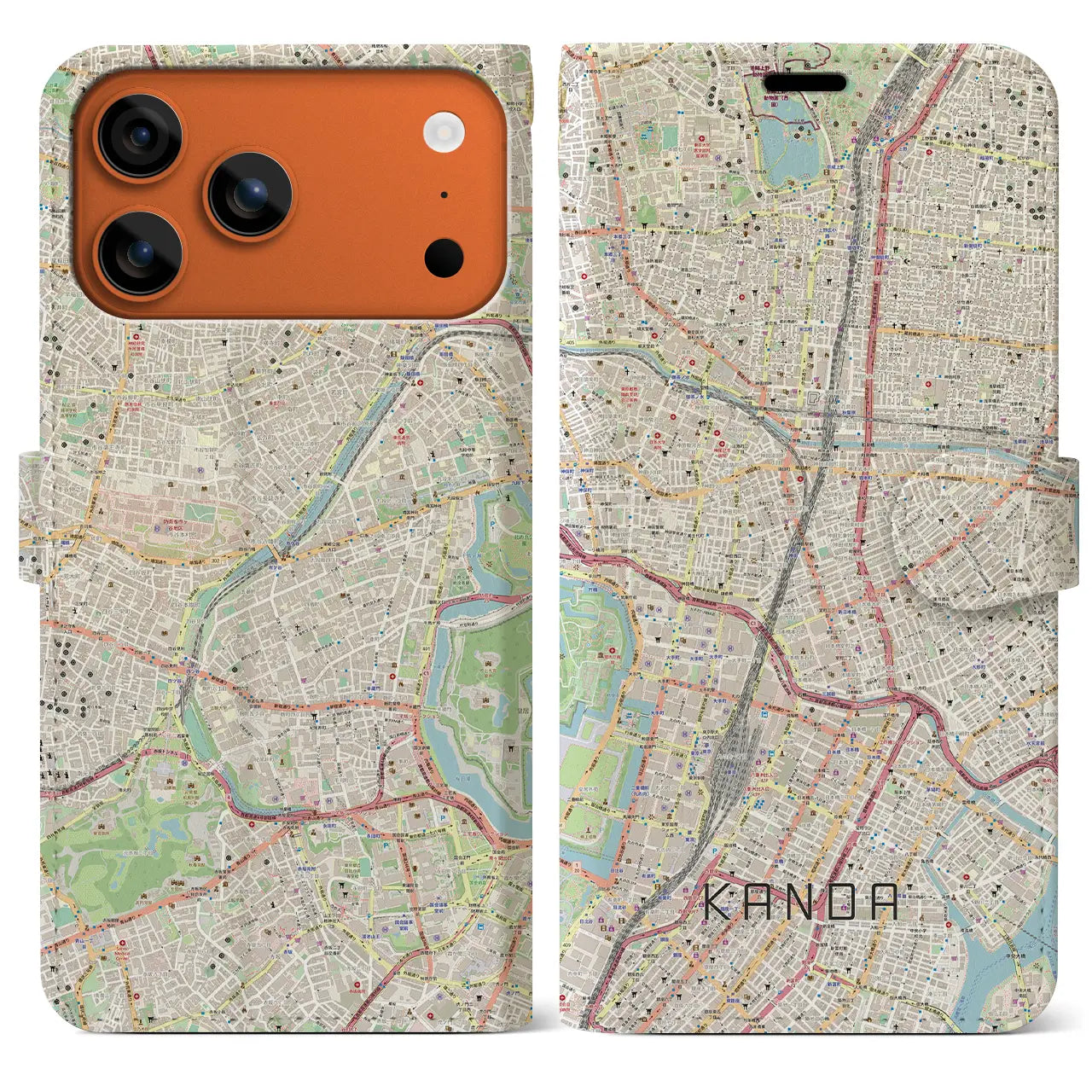 【神田(東京都)】地図柄iPhoneケース(手帳タイプ)モノトーン・iPhone 17 Pro Max 用