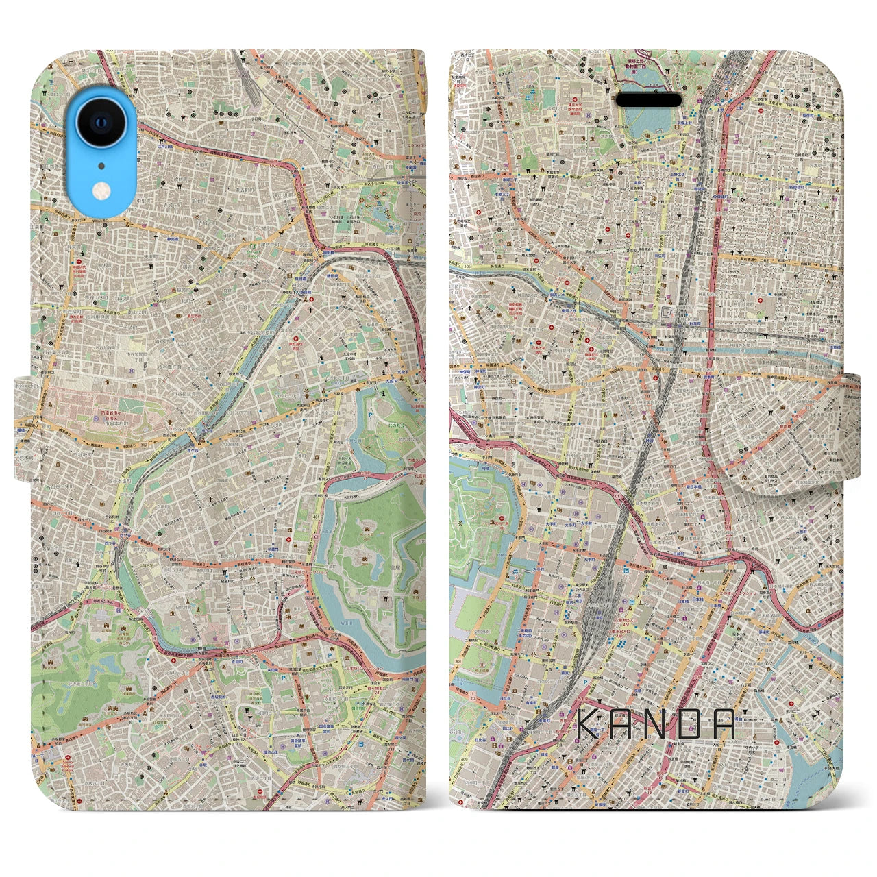 【神田（東京都）】地図柄iPhoneケース（手帳タイプ）ナチュラル・iPhone XR 用