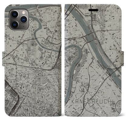 【鐘ヶ淵（東京都）】地図柄iPhoneケース（手帳タイプ）モノトーン・iPhone 11 Pro Max 用