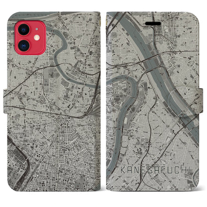 【鐘ヶ淵（東京都）】地図柄iPhoneケース（手帳タイプ）モノトーン・iPhone 11 用