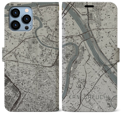 【鐘ヶ淵（東京都）】地図柄iPhoneケース（手帳タイプ）モノトーン・iPhone 13 Pro Max 用