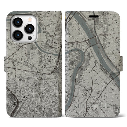 【鐘ヶ淵（東京都）】地図柄iPhoneケース（手帳タイプ）モノトーン・iPhone 13 Pro 用