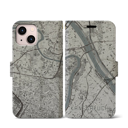 【鐘ヶ淵（東京都）】地図柄iPhoneケース（手帳タイプ）モノトーン・iPhone 13 mini 用