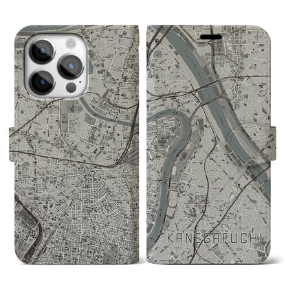 【鐘ヶ淵（東京都）】地図柄iPhoneケース（手帳タイプ）モノトーン・iPhone 14 Pro 用