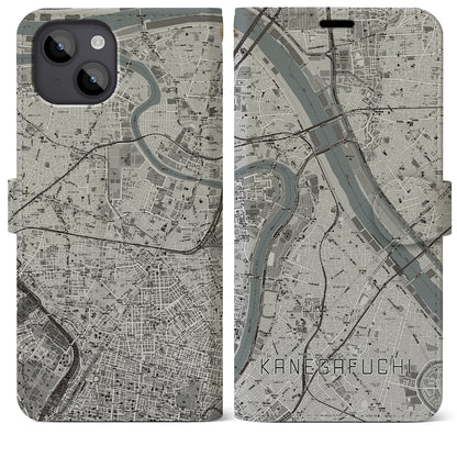 【鐘ヶ淵（東京都）】地図柄iPhoneケース（手帳タイプ）モノトーン・iPhone 14 Plus 用