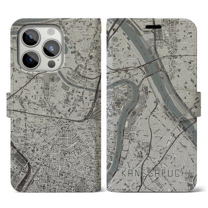 【鐘ヶ淵（東京都）】地図柄iPhoneケース（手帳タイプ）モノトーン・iPhone 15 Pro 用