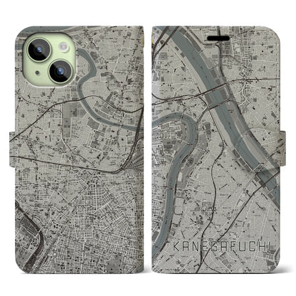 【鐘ヶ淵（東京都）】地図柄iPhoneケース（手帳タイプ）モノトーン・iPhone 15 用