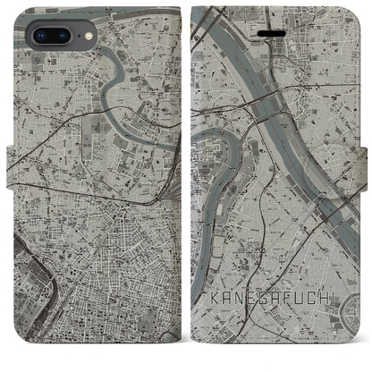 【鐘ヶ淵（東京都）】地図柄iPhoneケース（手帳タイプ）モノトーン・iPhone 8Plus /7Plus / 6sPlus / 6Plus 用