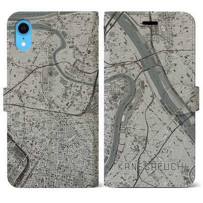 【鐘ヶ淵（東京都）】地図柄iPhoneケース（手帳タイプ）モノトーン・iPhone XR 用