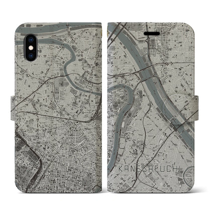 【鐘ヶ淵（東京都）】地図柄iPhoneケース（手帳タイプ）モノトーン・iPhone XS / X 用