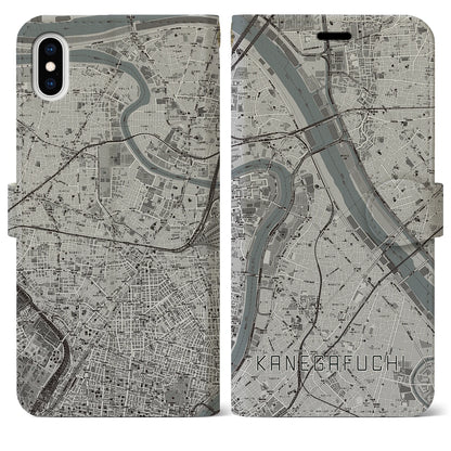 【鐘ヶ淵（東京都）】地図柄iPhoneケース（手帳タイプ）モノトーン・iPhone XS Max 用