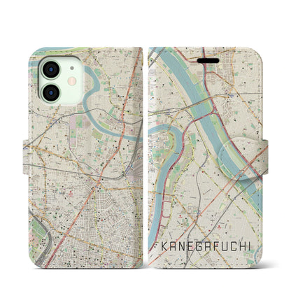 【鐘ヶ淵（東京都）】地図柄iPhoneケース（手帳タイプ）ナチュラル・iPhone 12 mini 用