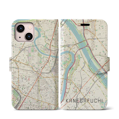 【鐘ヶ淵（東京都）】地図柄iPhoneケース（手帳タイプ）ナチュラル・iPhone 13 mini 用