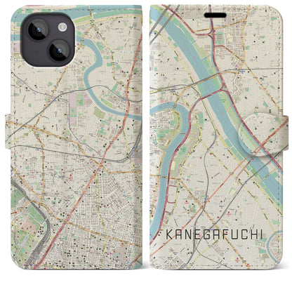 【鐘ヶ淵（東京都）】地図柄iPhoneケース（手帳タイプ）ナチュラル・iPhone 14 Plus 用