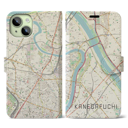 【鐘ヶ淵（東京都）】地図柄iPhoneケース（手帳タイプ）ナチュラル・iPhone 15 用