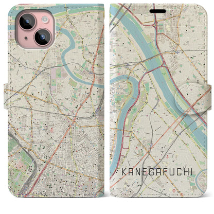 【鐘ヶ淵（東京都）】地図柄iPhoneケース（手帳タイプ）ナチュラル・iPhone 15 Plus 用