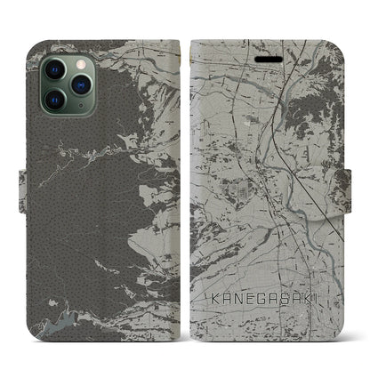 【金ケ崎（岩手県）】地図柄iPhoneケース（手帳タイプ）モノトーン・iPhone 11 Pro 用