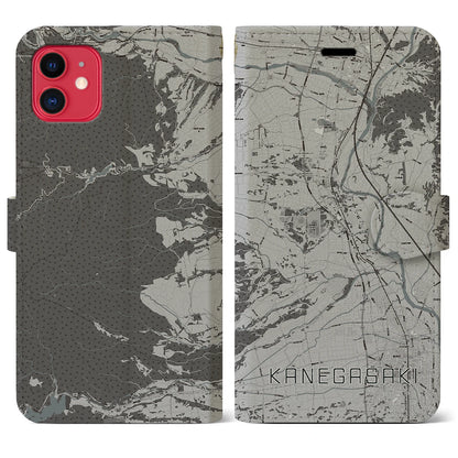 【金ケ崎（岩手県）】地図柄iPhoneケース（手帳タイプ）モノトーン・iPhone 11 用