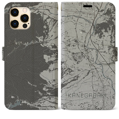 【金ケ崎（岩手県）】地図柄iPhoneケース（手帳タイプ）モノトーン・iPhone 12 Pro Max 用