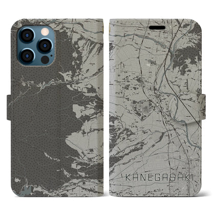 【金ケ崎（岩手県）】地図柄iPhoneケース（手帳タイプ）モノトーン・iPhone 12 / 12 Pro 用