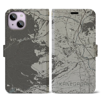 【金ケ崎（岩手県）】地図柄iPhoneケース（手帳タイプ）モノトーン・iPhone 14 用