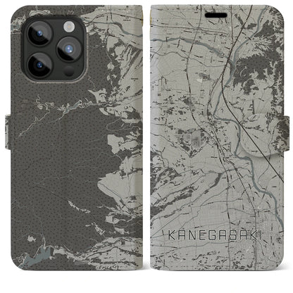 【金ケ崎（岩手県）】地図柄iPhoneケース（手帳タイプ）モノトーン・iPhone 15 Pro Max 用