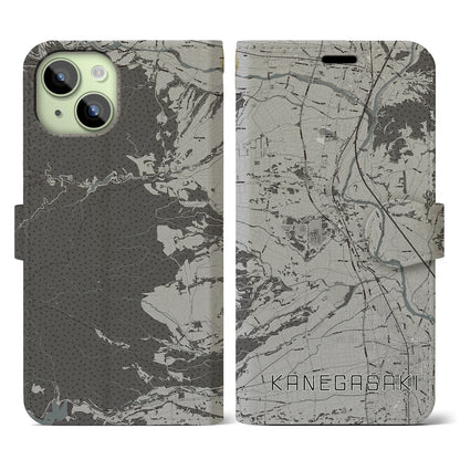 【金ケ崎（岩手県）】地図柄iPhoneケース（手帳タイプ）モノトーン・iPhone 15 用