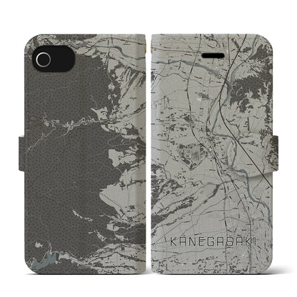 【金ケ崎（岩手県）】地図柄iPhoneケース（手帳タイプ）モノトーン・iPhone SE（第3 / 第2世代） / 8 / 7 / 6s / 6 用