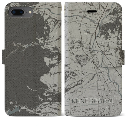 【金ケ崎（岩手県）】地図柄iPhoneケース（手帳タイプ）モノトーン・iPhone 8Plus /7Plus / 6sPlus / 6Plus 用