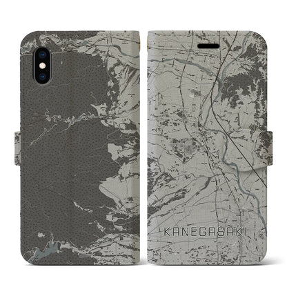 【金ケ崎（岩手県）】地図柄iPhoneケース（手帳タイプ）モノトーン・iPhone XS / X 用