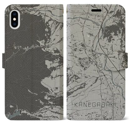 【金ケ崎（岩手県）】地図柄iPhoneケース（手帳タイプ）モノトーン・iPhone XS Max 用