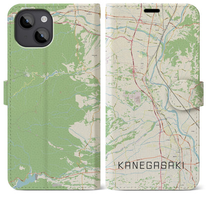 【金ケ崎（岩手県）】地図柄iPhoneケース（手帳タイプ）ナチュラル・iPhone 14 Plus 用